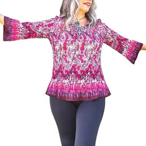 AVENUE | Vintage Bell Sleeve Crinkle Chiffon Multicolored Print Top Size 22/24